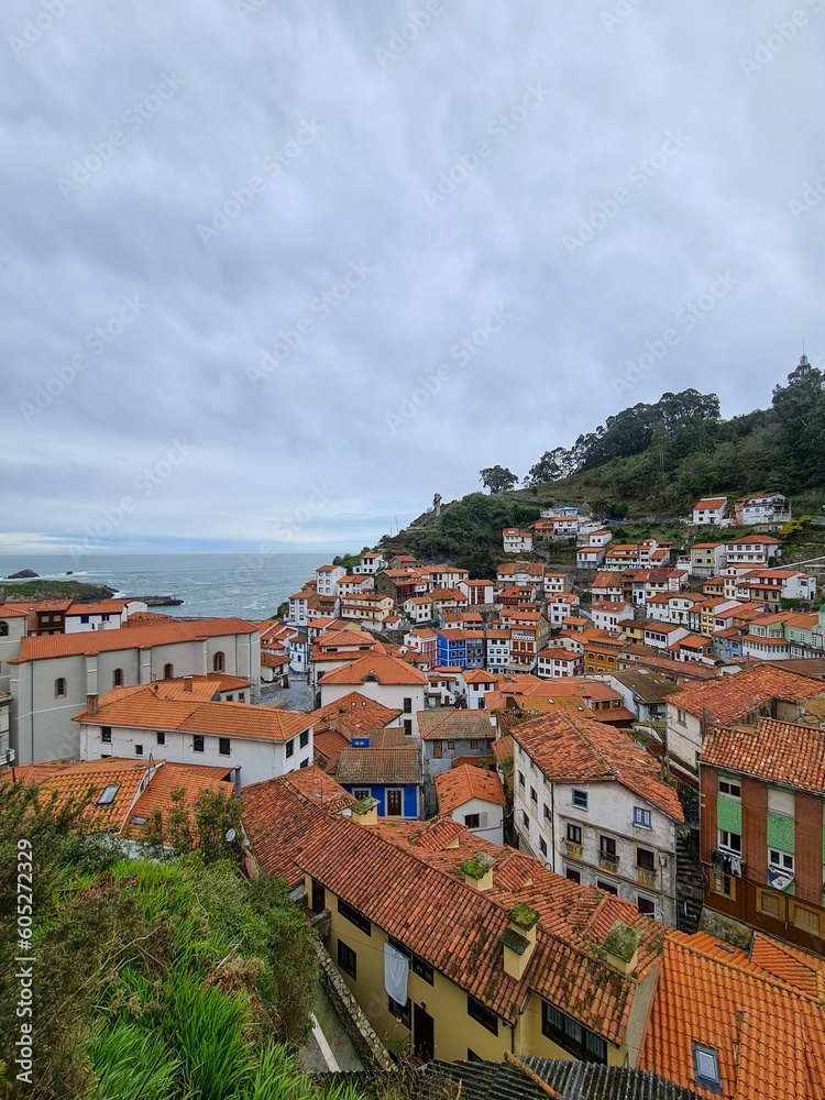 Vertical shot of the buildings in the Cudillero