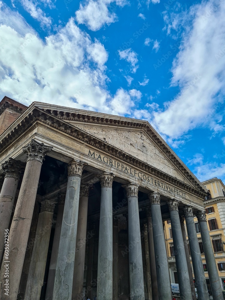 Vertical shot of the facade of the Pantheon, Rome