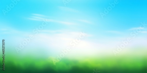 World Environment Day concept: Abstract blurred beautiful green and blue sky background, Generative AI