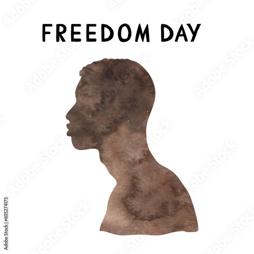 Watercolor silhouette of a black man. African American. Freedom Day. Juneteenth. Black Matter Lives.