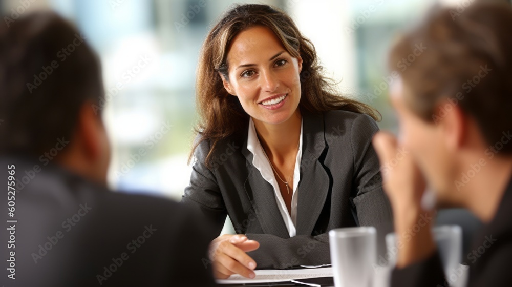 Senior Businesswoman Leading a Productive Team Discussion. Generative AI.