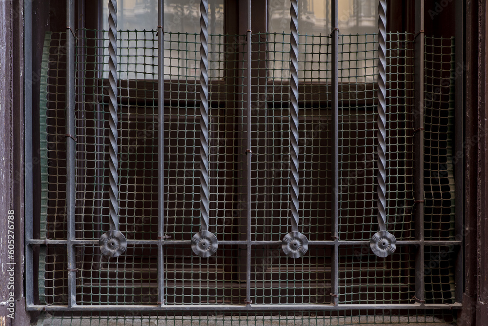 Metal wrought iron fence of a window