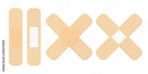 Creative of adhesive bandage elastic medical plasters set isolated on transparent background. Art design medical elastic patch. Abstract concept graphic different shape element. Vector illustration