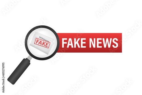 Fake newspaper template. Fake news. Newspaper template with fake world news, economy, business. Magnifying. Daily news. Check the truth and don't share fake news. Vector illustration