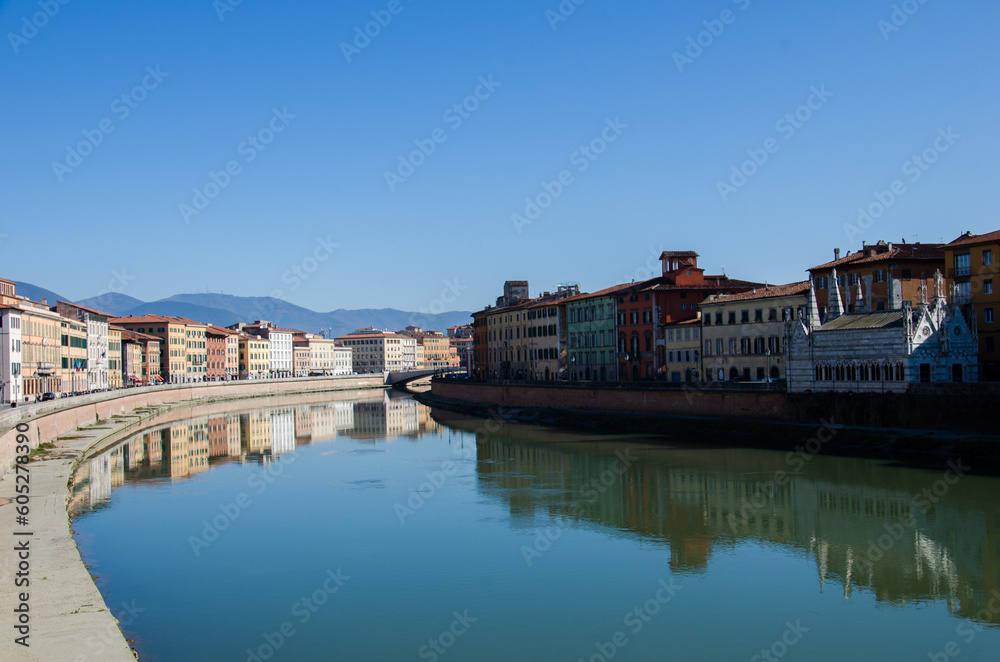 View at Embankment Arno River in Pisa stock photo