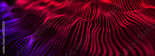 Digital background of flowing particles. Abstract vortex background. Wave of dots. Gradient wavy background. Abstract cyber backdrop of points. 3d rendering