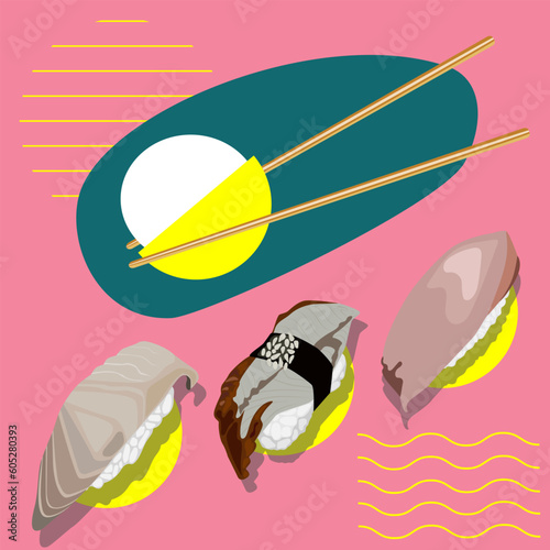 Realistic fresh sushi design concept set isolated vector illustration.