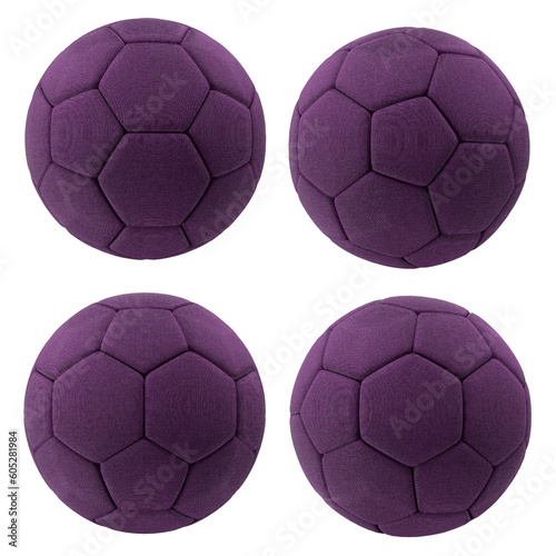 Soccer ball or Football balls Set realistic 3d illustration  with purple colour from fabric mat material
