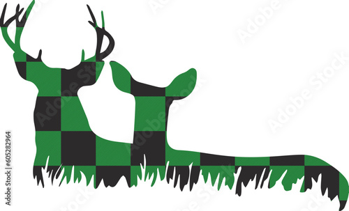 buffalo plaid pattern on wild animal,deer clip art on isolated background