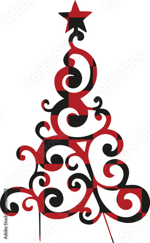 Vector illustration of maple leaf with buffalo plaid pattern