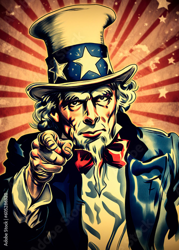Uncle Sam independence day poster design. Generative Ai illustration