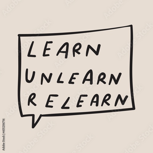 Learn unlearn relearn. Lettering. Graphic design for social media. Vector hand drawn illustration. photo