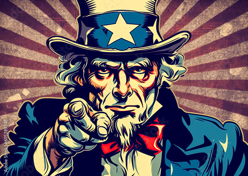 Uncle Sam independence day poster design. Generative Ai illustration