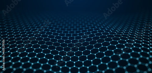 Wave of dots and lines. Network of dots. Smooth wave. Abstract hexagon gradient background. 3d rendering illustration