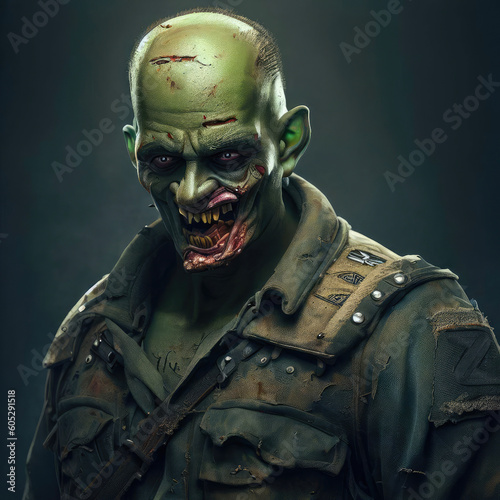 Orc zombie in military uniform. Generated AI