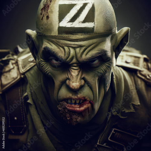 Orc zombie in military uniform. Generated AI