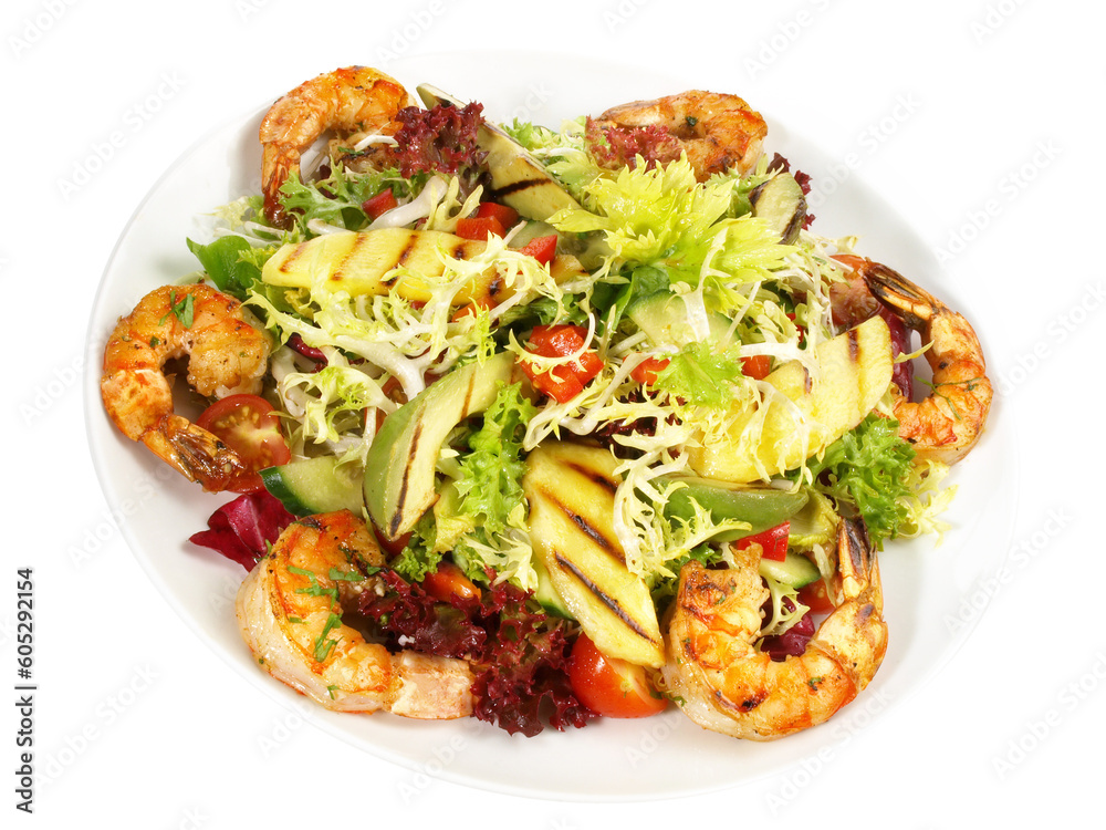 Mixed Salad with grilled Prawns and Mango - Transparent PNG Background