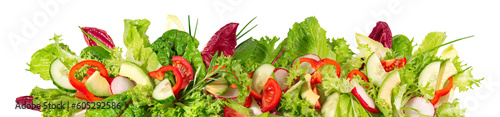 Fotografie, Obraz Mixed Salad with Vegetables and Avocado - Fresh Lettuce Panorama Transparent PNG