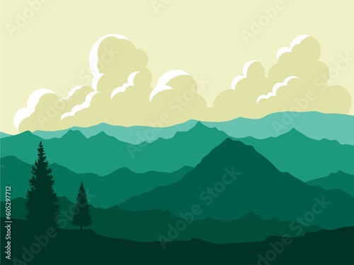 landscape with mountains and trees © Sergey