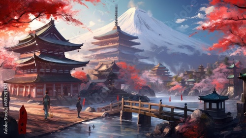 Japan fantasy style scene art