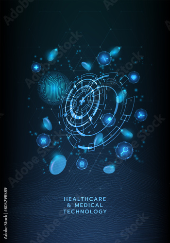 Healthcare and medical icon pattern innovation digital technology technology background. Medical, science and technology concepts. Abstract futuristic design. Vector illustration.