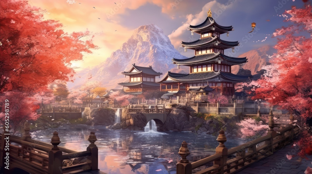 Fototapeta premium Japan fantasy style scene art