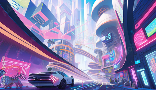 Futuristic city like cyberpunk street colorful neon lights ai image generated