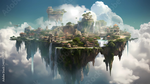 Floating Islands With Waterfalls Generative AI