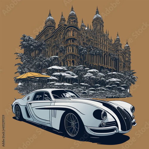 T-shirt car illustration. Poster car. 