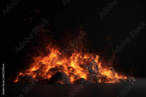 3D fire and Burning embers glowing, Fire Glowing Particles on Black Background