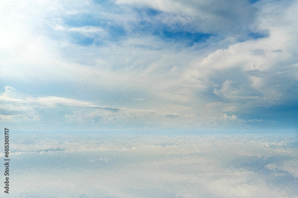 Obraz premium Landscape of White clouds in the blue sky over the lake. Atmospheric, natural background