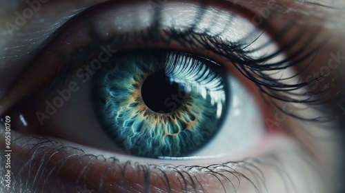 Epic eye, with gorgeous and detailed iris, beautiful woman eye, closeup shot, macro shot. Generative AI