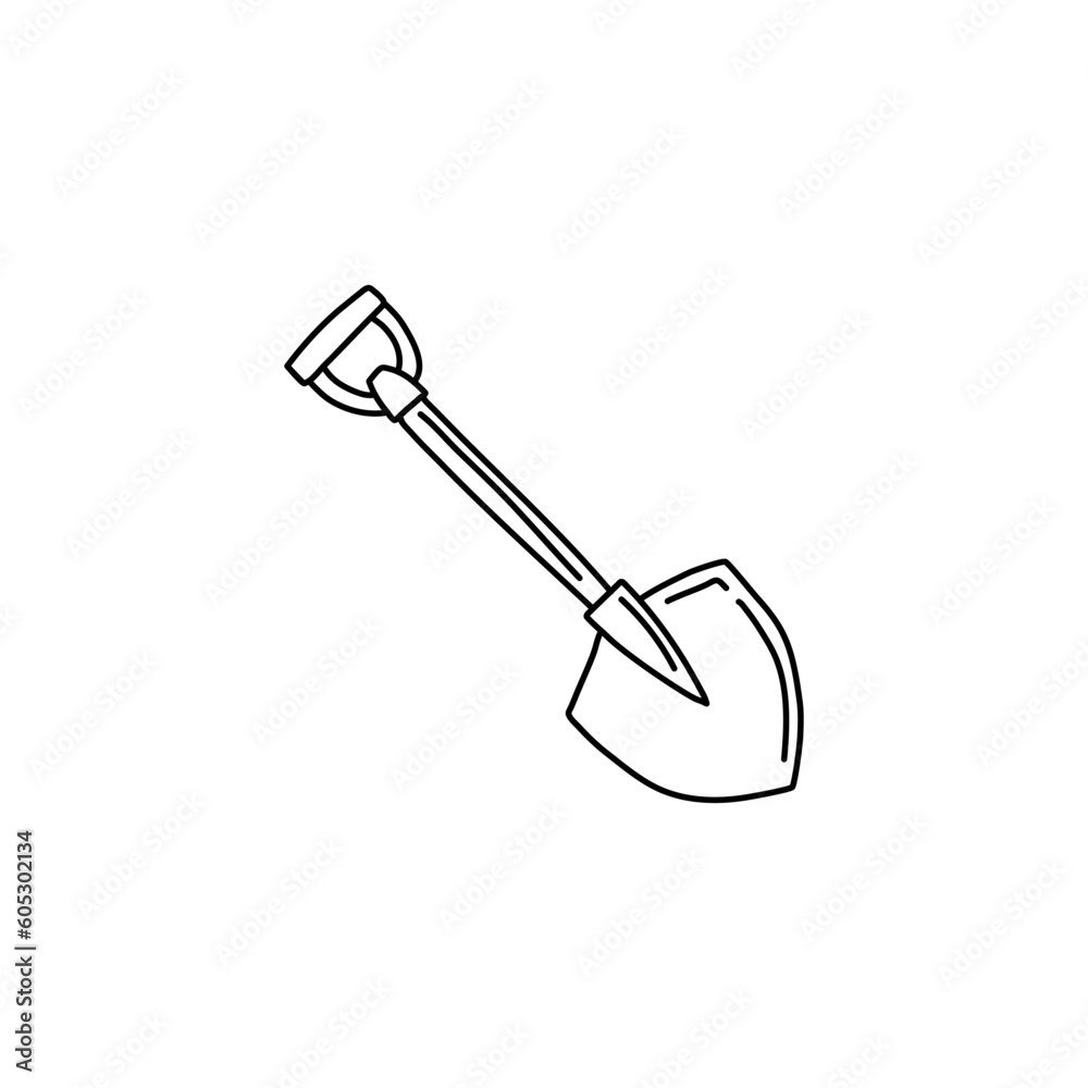 Shovel with a wooden handle. Bayonet shovel. Vector illustration.