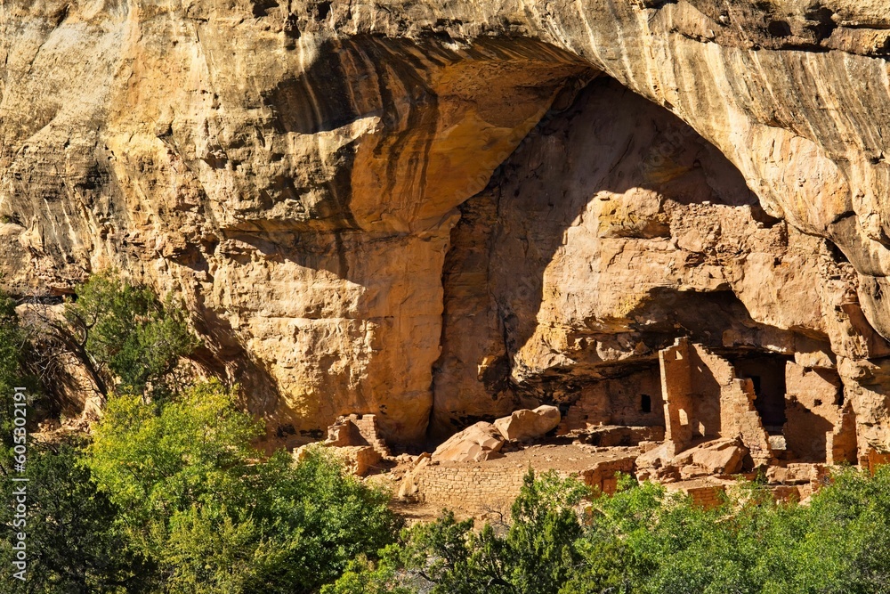 Beautiful shot of cliff dwellings at Mesa Verde National Park, Colorado