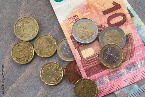 euro coins and banknotes