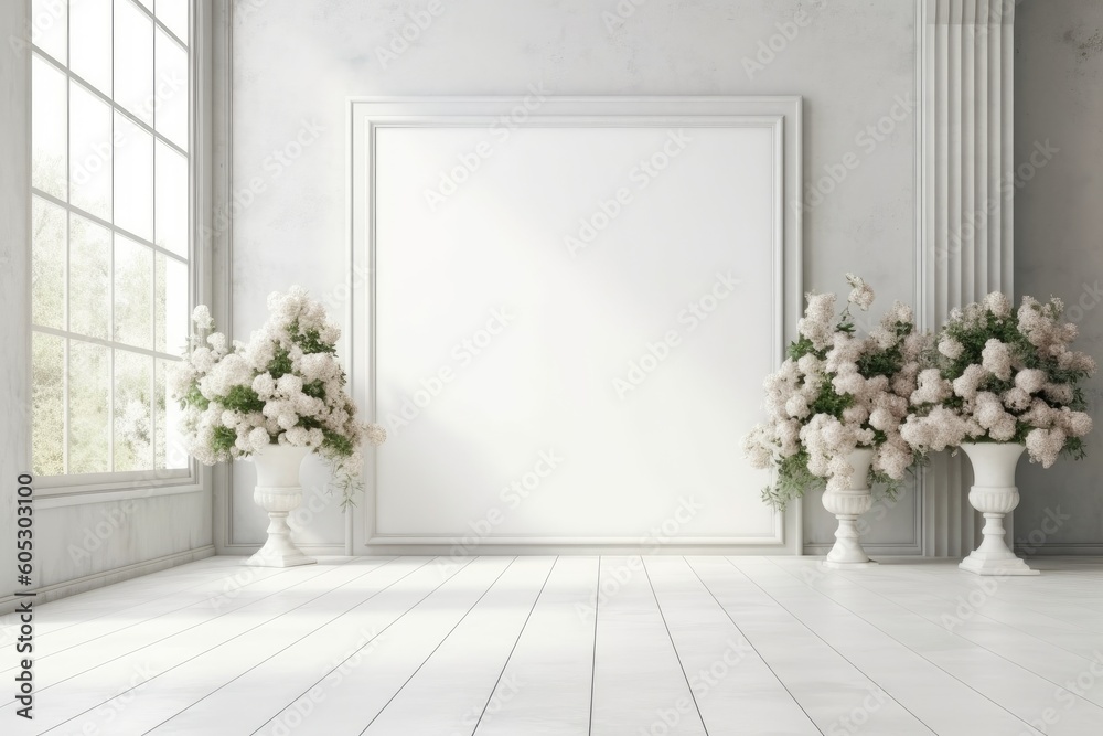 Blank Photo Frame Mockup Template With Wedding Room Background Generative AI Blank Photo Frame Mockup Template With Wedding Room Background Generative AI