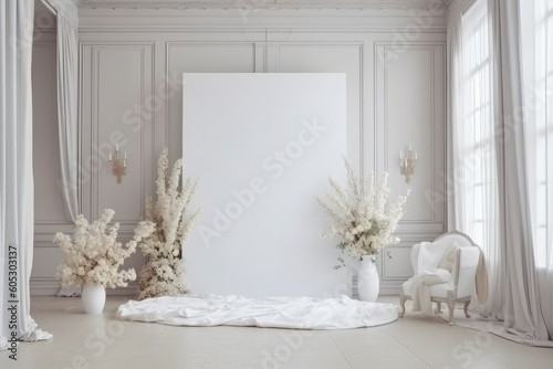 Blank Photo Frame Mockup Template With Wedding Room Background Generative AI