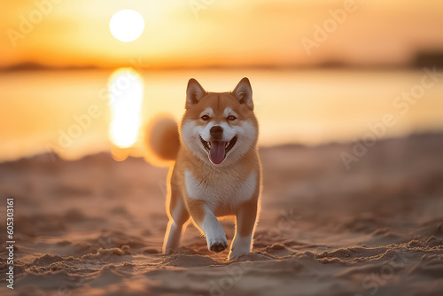 Cute japanese shiba inu dog closeup on the beach in japan  AI