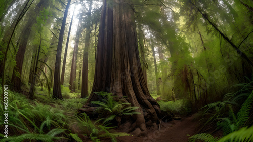 panoramic shot of a majestic Redwood Tree Generative AI
