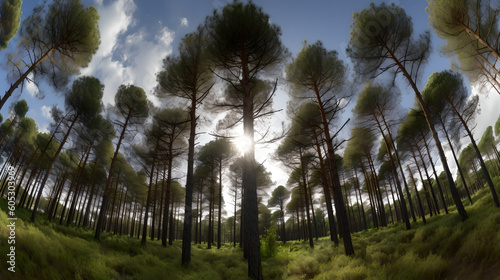 panoramic view of a dense Pine Tree Generative AI