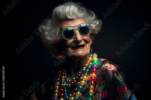 Cool and stylish disco grandma. Generative ai.
