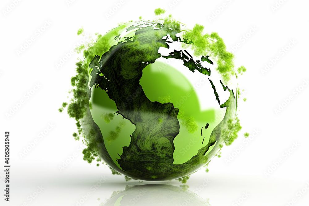 World environment and Earth Day concept with green globe and eco friendly enviroment. Generative ai - obrazy, fototapety, plakaty 