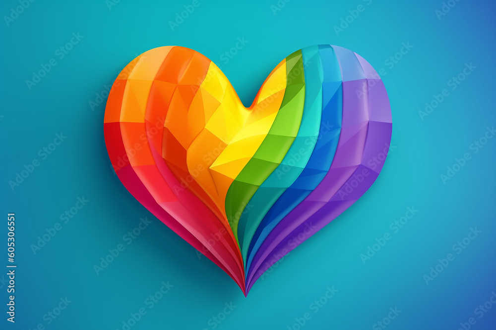 Rainbow paper heart on blue background. 3d illustration. Pride day concept. Generative ai Rainbow paper heart on blue background. 3d illustration. Pride day concept. Generative ai