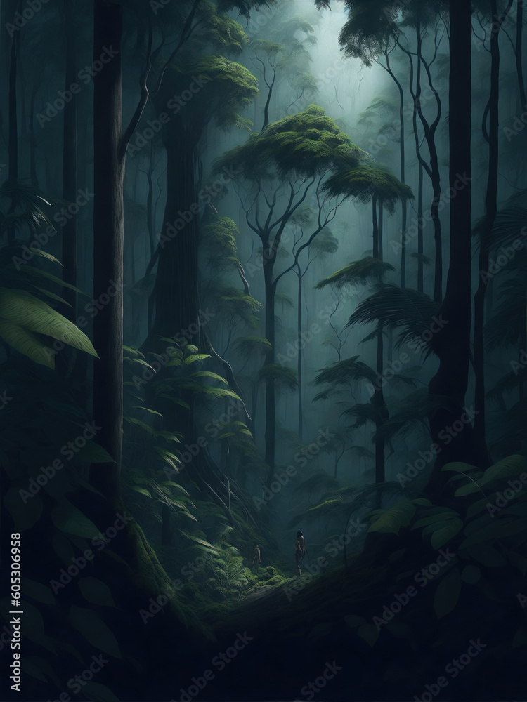 night forest in the night vector illustration, generative ai