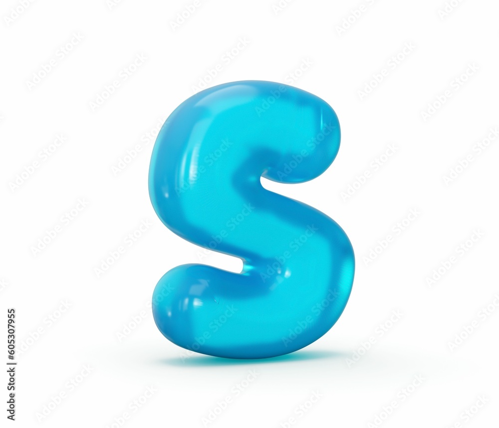 3D rendering of the letter S in a blue liquid texture on the white background 3D rendering of the letter S in a blue liquid texture on the white background