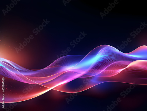 abstract futuristic background with glowing neon moving high speed wave lines and bokeh lights. Data transfer concept, Ai