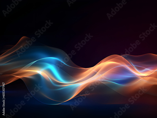 abstract futuristic background with glowing neon moving high speed wave lines and bokeh lights. Data transfer concept, Ai