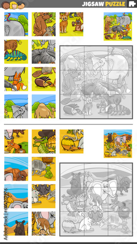 jigsaw puzzle activities set with cartoon wild animal characters