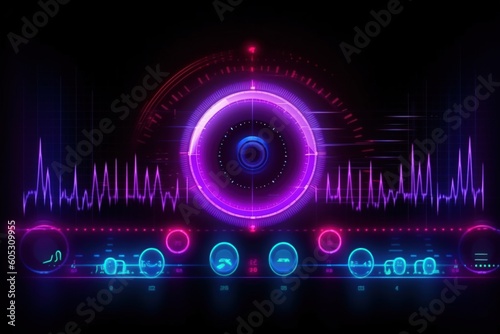 Visualization of sound waves. Abstract futuristic background with colorful glowing neon moving high speed wave lines and bokeh lights.  Data transfer concept. Fantastic wallpaper. Generative AI