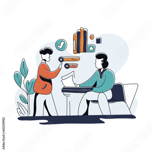 Business Ethics Flat Illstration the concept of business ethics within the academic context, with visuals representing ethical decision-making, responsible leadership, and corporate social